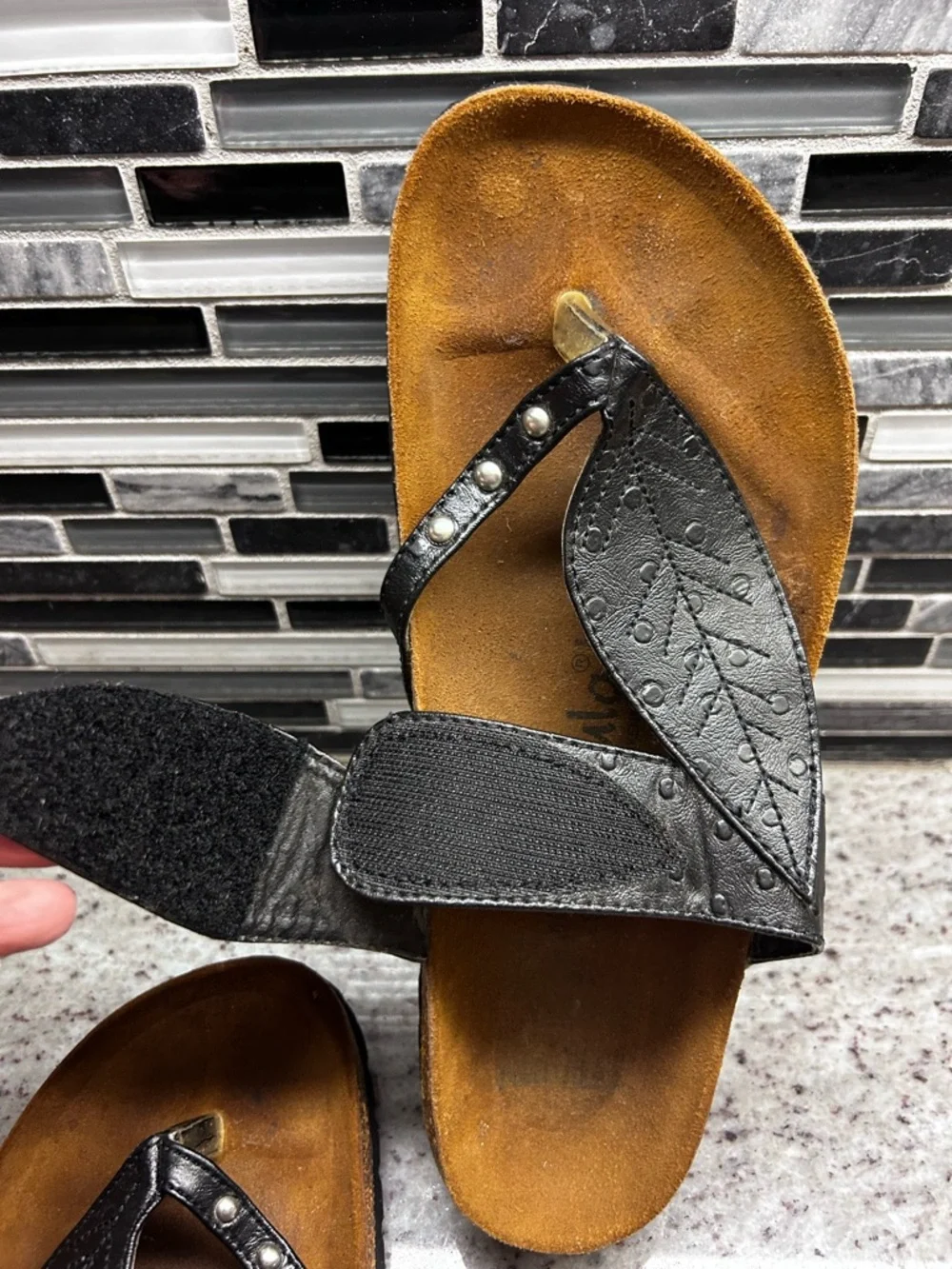 Womens Birkenstock Betula Black Leather Slide Sandals with Leaf Detail size 9 - Picture 3 of 8